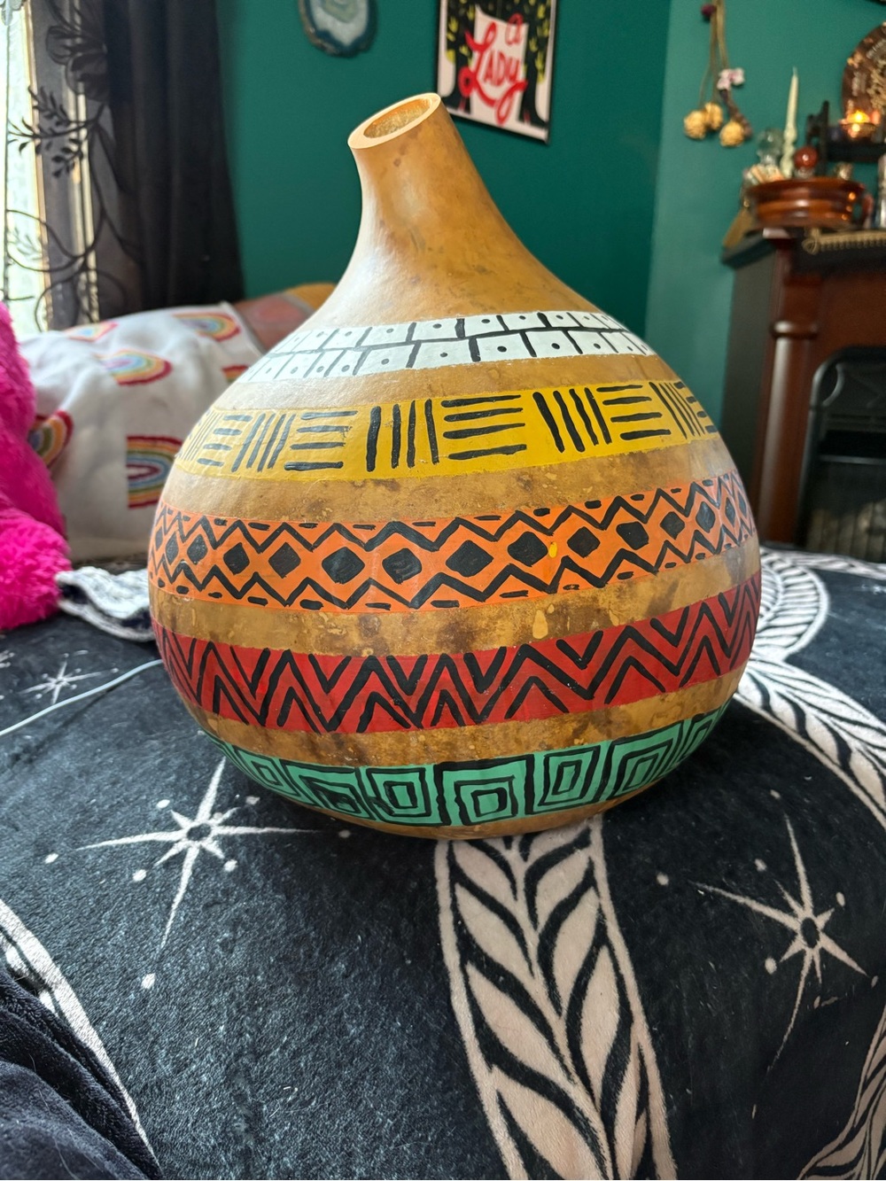 Handpainted Tribal Pattern Gourd Vase